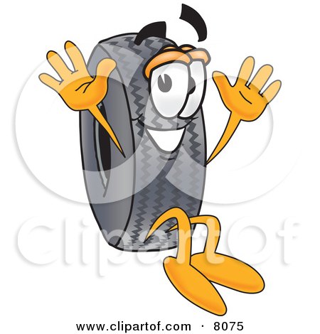 Clipart Picture of a Rubber Tire Mascot Cartoon Character Jumping by Mascot Junction