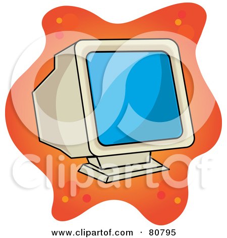 Royalty-Free (RF) Clipart Illustration of an Old Fashioned Computer Monitor Screen On Orange by Pams Clipart