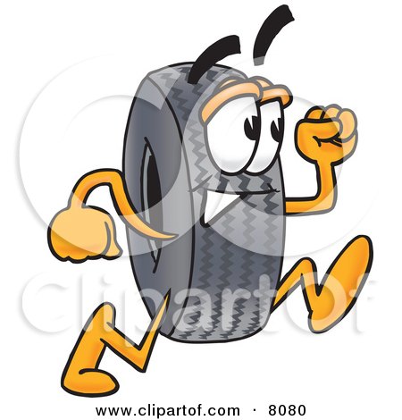 Clipart Picture of a Rubber Tire Mascot Cartoon Character Running by Mascot Junction