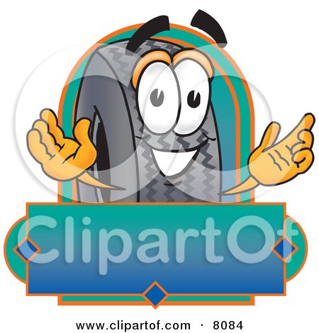 Clipart Picture of a Rubber Tire Mascot Cartoon Character With a Blank Label by Mascot Junction