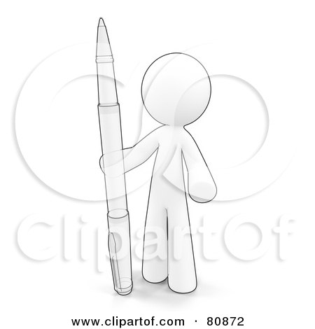 Royalty-Free (RF) Clipart Illustration of a Technical Sketch Drawing Of A Design Mascot Holding A Pen by Leo Blanchette
