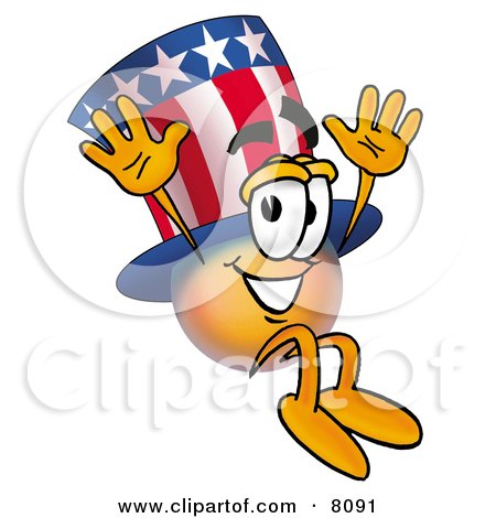 Clipart Picture of an Uncle Sam Mascot Cartoon Character Jumping by Toons4Biz