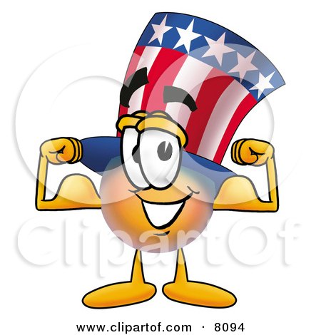 Clipart Picture of an Uncle Sam Mascot Cartoon Character Flexing His Arm Muscles by Toons4Biz