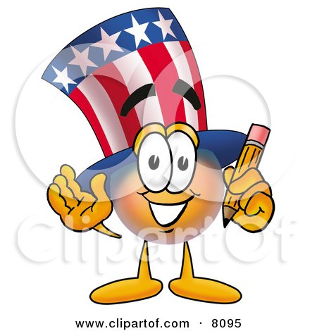 Clipart Picture of an Uncle Sam Mascot Cartoon Character Holding a Pencil by Toons4Biz