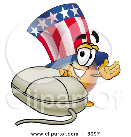 Clipart Picture of an Uncle Sam Mascot Cartoon Character With a Computer Mouse by Toons4Biz