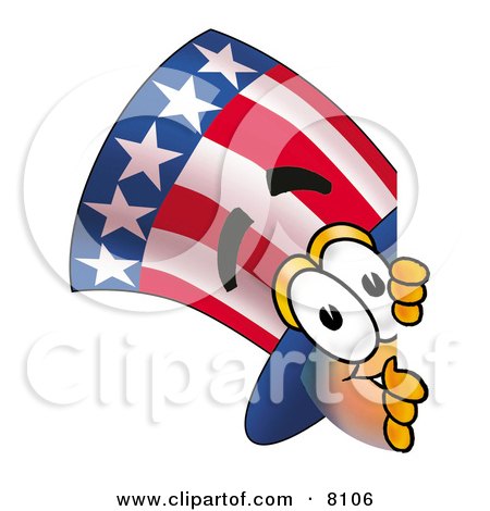 Clipart Picture of an Uncle Sam Mascot Cartoon Character Peeking Around a Corner by Toons4Biz