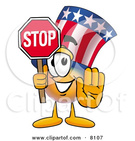 Clipart Picture of an Uncle Sam Mascot Cartoon Character Holding a Stop Sign by Toons4Biz