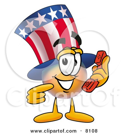 Clipart Picture of an Uncle Sam Mascot Cartoon Character Holding a Telephone by Toons4Biz