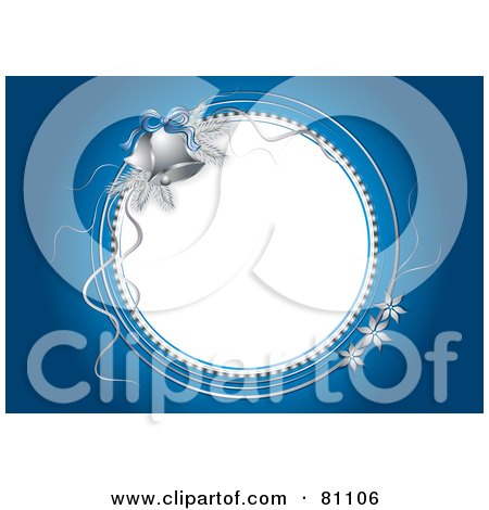 Royalty-Free (RF) Clipart Illustration of a White Christmas Jingle Bell Circle With A Blue Background by MilsiArt