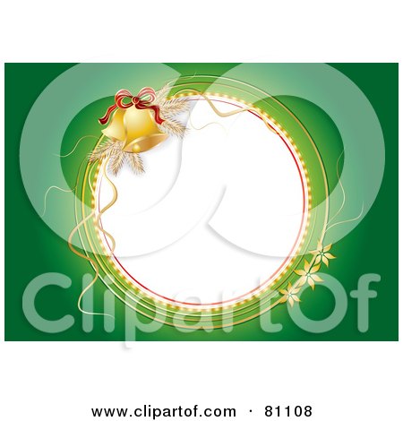 Royalty-Free (RF) Clipart Illustration of a White Christmas Jingle Bell Circle With A Green Background by MilsiArt