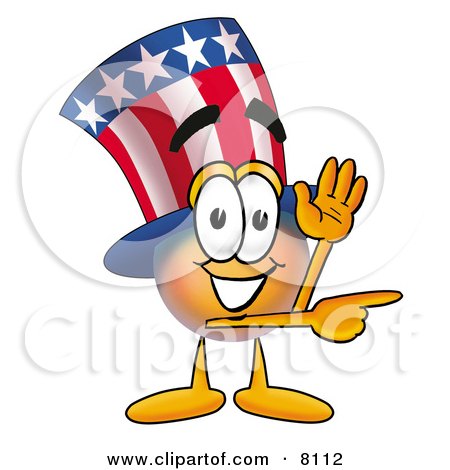 Clipart Picture of an Uncle Sam Mascot Cartoon Character Waving and Pointing by Toons4Biz