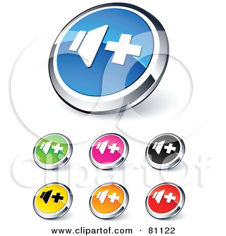 Royalty-Free (RF) Clipart Illustration of a Digital Collage Of Shiny Colored And Chrome Volume Up Website Buttons by beboy