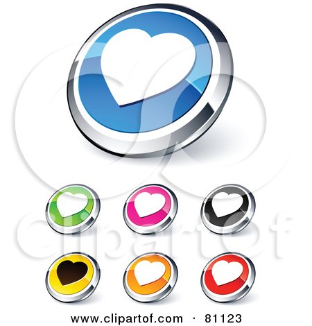 Royalty-Free (RF) Clipart Illustration of a Digital Collage Of Shiny Colored And Chrome Heart Website Buttons by beboy