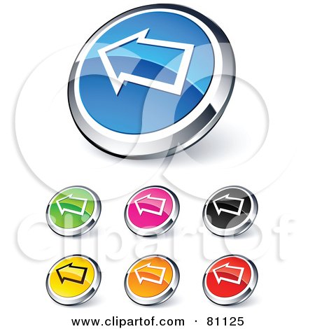 Royalty-Free (RF) Clipart Illustration of a Digital Collage Of Shiny Colored And Chrome Left Arrow Website Buttons by beboy