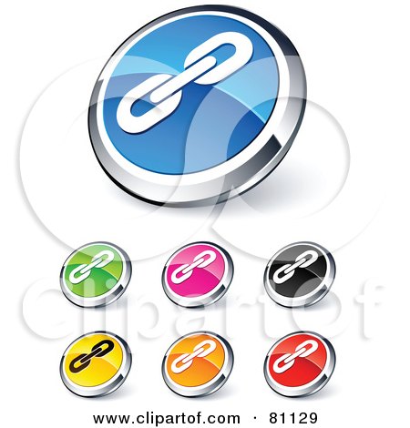 Royalty-Free (RF) Clipart Illustration of a Digital Collage Of Shiny Colored And Chrome Link Website Buttons by beboy