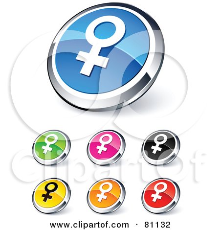 Royalty-Free (RF) Clipart Illustration of a Digital Collage Of Shiny Colored And Chrome Female Website Buttons by beboy