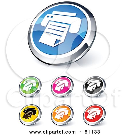 Royalty-Free (RF) Clipart Illustration of a Digital Collage Of Shiny Colored And Chrome Printer Website Buttons by beboy