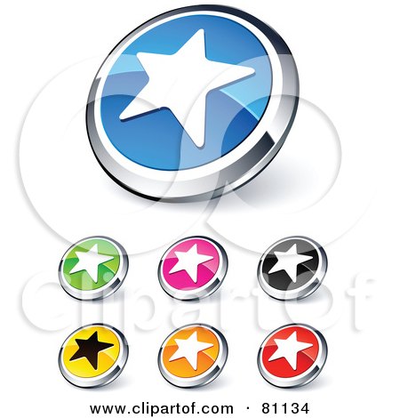 Royalty-Free (RF) Clipart Illustration of a Digital Collage Of Shiny Colored And Chrome Star Website Buttons by beboy
