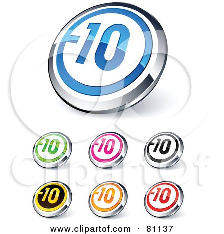Royalty-Free (RF) Clipart Illustration of a Digital Collage Of Shiny Colored And Chrome Negative 10 Website Buttons by beboy