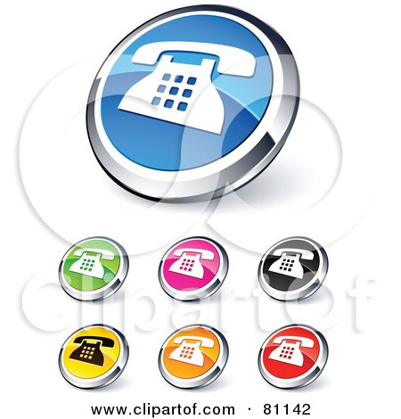 Royalty-Free (RF) Clipart Illustration of a Digital Collage Of Shiny Colored And Chrome Landline Website Buttons by beboy