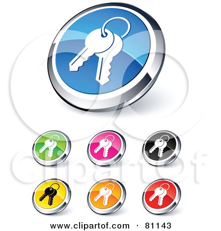 Royalty-Free (RF) Clipart Illustration of a Digital Collage Of Shiny Colored And Chrome Keychain Website Buttons by beboy
