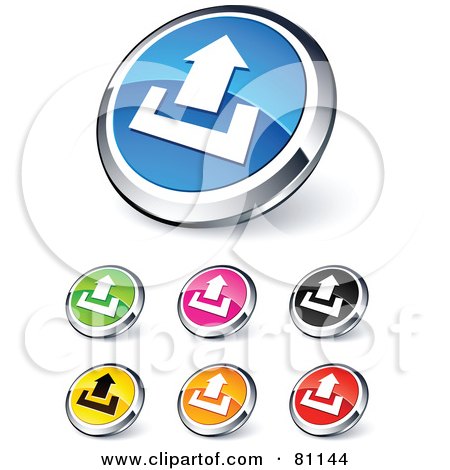 Royalty-Free (RF) Clipart Illustration of a Digital Collage Of Shiny Colored And Chrome Uploading Website Buttons by beboy