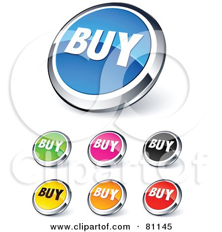 Royalty-Free (RF) Clipart Illustration of a Digital Collage Of Shiny Colored And Chrome Buy Website Buttons by beboy