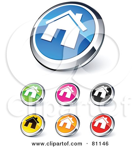 Royalty-Free (RF) Clipart Illustration of a Digital Collage Of Shiny Colored And Chrome Home Website Buttons by beboy