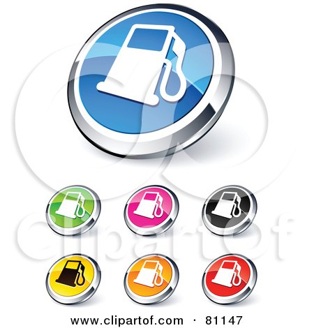 Royalty-Free (RF) Clipart Illustration of a Digital Collage Of Shiny Colored And Chrome Gas Pump Website Buttons by beboy