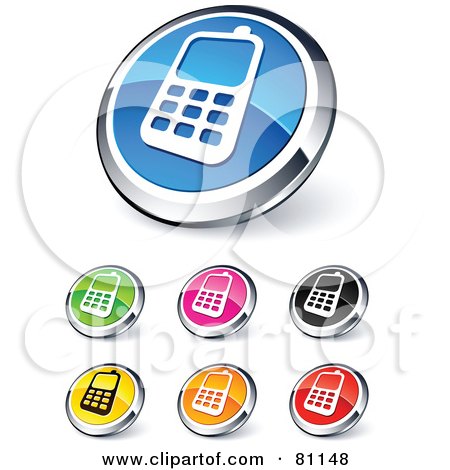 Royalty-Free (RF) Clipart Illustration of a Digital Collage Of Shiny Colored And Chrome Cell Phone Website Buttons by beboy