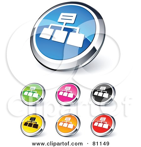 Royalty-Free (RF) Clipart Illustration of a Digital Collage Of Shiny Colored And Chrome Network Website Buttons by beboy