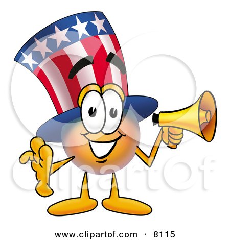 Clipart Picture of an Uncle Sam Mascot Cartoon Character Holding a Megaphone by Toons4Biz