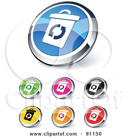 Royalty-Free (RF) Clipart Illustration of a Digital Collage Of Shiny Colored And Chrome Recycle Bin Website Buttons by beboy