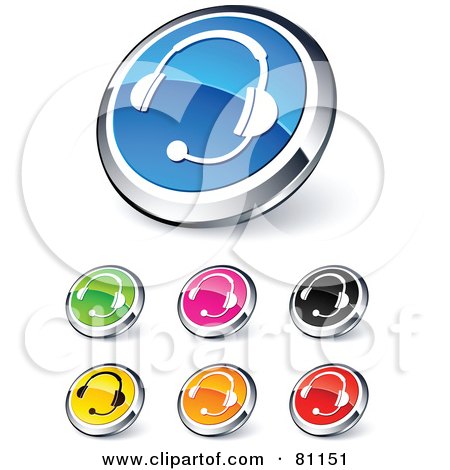 Royalty-Free (RF) Clipart Illustration of a Digital Collage Of Shiny Colored And Chrome Headset Website Buttons by beboy