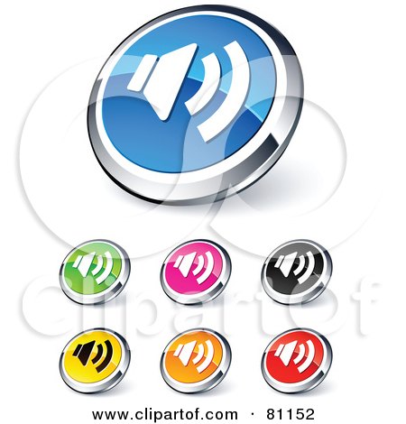 Royalty-Free (RF) Clipart Illustration of a Digital Collage Of Shiny Colored And Chrome Speaker Website Buttons by beboy