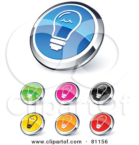 Royalty-Free (RF) Clipart Illustration of a Digital Collage Of Shiny Colored And Chrome Light Bulb Website Buttons by beboy
