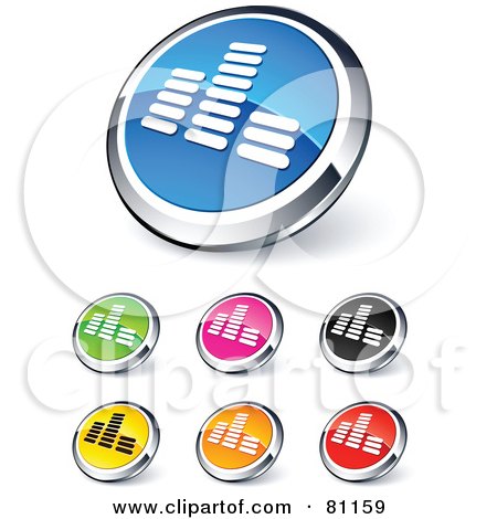 Royalty-Free (RF) Clipart Illustration of a Digital Collage Of Shiny Colored And Chrome Equalizer Website Buttons by beboy