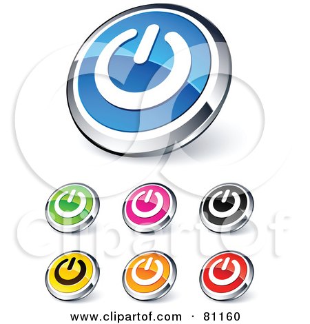 Royalty-Free (RF) Clipart Illustration of a Digital Collage Of Shiny Colored And Chrome Power Website Buttons by beboy