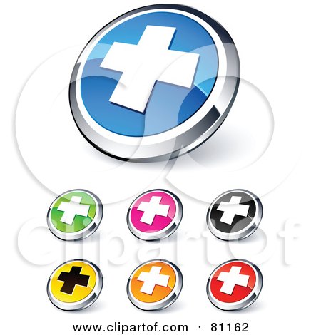 Royalty-Free (RF) Clipart Illustration of a Digital Collage Of Shiny Colored And Chrome Cross Website Buttons by beboy