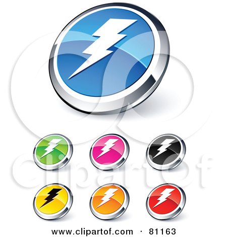 Royalty-Free (RF) Clipart Illustration of a Digital Collage Of Shiny Colored And Chrome Lightning Website Buttons by beboy