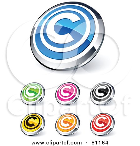 Royalty-Free (RF) Clipart Illustration of a Digital Collage Of Shiny Colored And Chrome Copyright Website Buttons by beboy