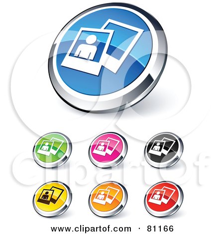 Royalty-Free (RF) Clipart Illustration of a Digital Collage Of Shiny Colored And Chrome Polaroid Picture Website Buttons by beboy