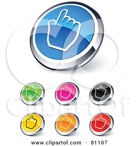 Royalty-Free (RF) Clipart Illustration of a Digital Collage Of Shiny Colored And Chrome Pointing Cursor Website Buttons by beboy