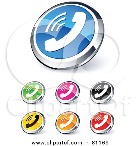 Royalty-Free (RF) Clipart Illustration of a Digital Collage Of Shiny Colored And Chrome Phone Website Buttons by beboy