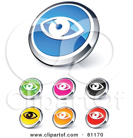Royalty-Free (RF) Clipart Illustration of a Digital Collage Of Shiny Colored And Chrome Eye Website Buttons by beboy