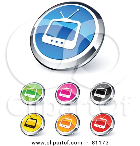 Royalty-Free (RF) Clipart Illustration of a Digital Collage Of Shiny Colored And Chrome TV Website Buttons by beboy