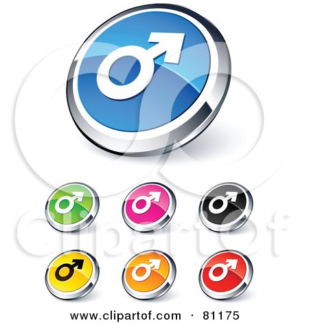 Royalty-Free (RF) Clipart Illustration of a Digital Collage Of Shiny Colored And Chrome Male Website Buttons by beboy
