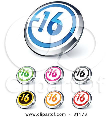 Royalty-Free (RF) Clipart Illustration of a Digital Collage Of Shiny Colored And Chrome Negative 16 Website Buttons by beboy