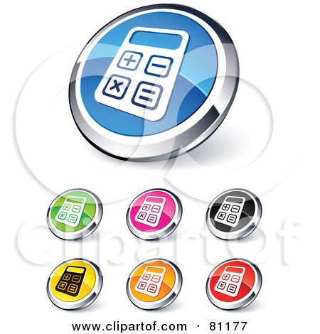 Royalty-Free (RF) Clipart Illustration of a Digital Collage Of Shiny Colored And Chrome Calculator Website Buttons by beboy
