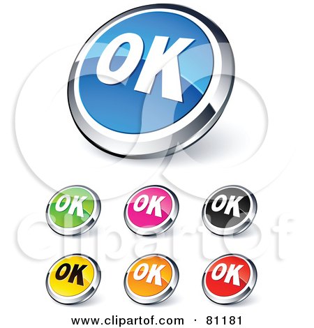 Royalty-Free (RF) Clipart Illustration of a Digital Collage Of Shiny Colored And Chrome OK Website Buttons by beboy